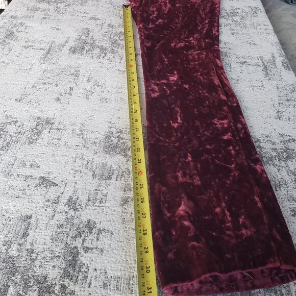 Bright Burgundy Pink Velour Velvet Vintage High Waist Hand Made Button Fly Pants - Picture 9 of 12